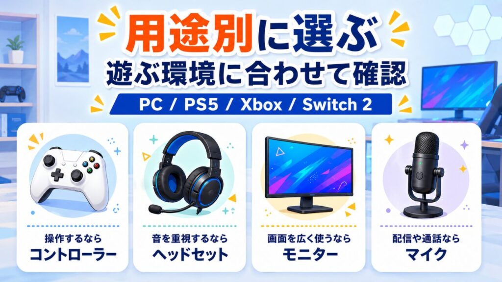 ゲーム向けガジェットを用途別に選ぶ図解