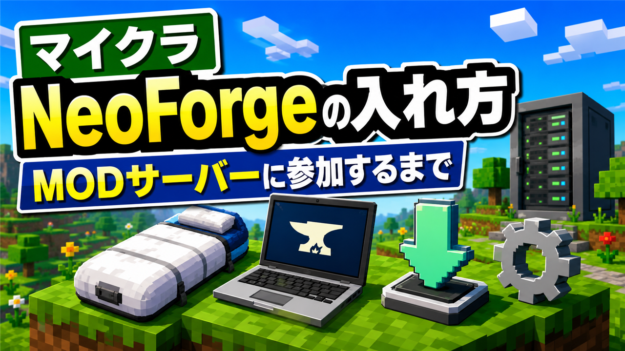マイクラNeoForgeの入れ方とMODサーバーに参加するまでを示すアイキャッチ画像